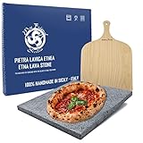 Pizza Stone Set - Pizzastein für Backofen und Gasgrill 39 x 35 cm Set inkl. Pizzaschieber - Made in Italy - Pizzastein rechteckig aus Ätna lavastein für knusprigen Pizzaboden wie vom Italiener - My Friend Sicilia