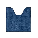 Decomira Badematte rutschfest WC Vorleger mit Ausschnitt | Als Badteppich Set kombinierbar | Badezimmer-Teppich Bad-Vorleger waschbar aus Chenille | Für freistehende Toiletten | Blau - 45x45 cm