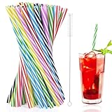 60 Stück Wiederverwendbare Strohhalme, Verdickte Strohhalme Plastik, Trinkhalme Plastik mit Strohhalmbürste für Smoothies, Saft, Heißgetränk, Cocktail (0,28 Zoll Durchmesser, 9,06 Zoll lang)