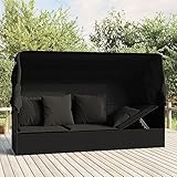 ZEYUAN Outdoor-Loungebett mit Dach und Kissen, Lounge Sofa Outdoor, Sonneninsel Outdoor, Outdoor Liege, Daybed Outdoor, Outdoor Bett, Garten Lounge, Schwarz Poly Rattan