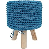 Melko Sitzhocker Sitzpuff Strick Hellblau Strickhocker Strickpolster Sitzpouf Fußhocker rund Pouf Hocker Sitzkissen Bodenkissen