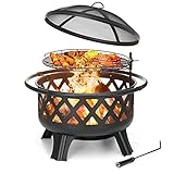 2-in-1-Feuerstelle mit Grillrost, 76,2 cm, Holzfeuerstelle für den Außenbereich, Stahl-Feuerstelle mit Schwenkgrill, Funkenschutz, Schürhaken für Hinterhof, Garten, Lagerfeuer und Terrasse