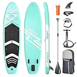 FBSPORT Aufblasbares SUP Board, Stand Up Paddling Board, Aufblasbare Stand Up Paddle Board für Stand-Up Paddling 15CM Dick, Surfbrett Kit mit Verstellbares Aluminium SUP Paddel+Pumpe(Green)