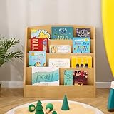 TOETOL Kinder-Bücherregal mit 4 Ebenen – Kleinkind-Bücherregal für Klassenzimmer, Spielzimmer und Kinderzimmer – Holz-Bücherregal für Kinder (Natur)