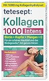 tetesept Kollagen 1000 Intens – Nahrungsergänzungsmittel mit Kollagen, Vitamin C, Biotin, Kupfer & Mangan – Für das Bindegewebe und ein schönes Hautbild – 1 x 30 Tabletten