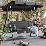 YITAHOME Hollywoodschaukeln mit Liegefunktion, Outdoor Hollywoodschaukel 3 Sitzer, 270KG Belastbar, Gartenschaukel mit Sonnendach & Abnehmbarem Kissen für Erwachsene, 170x110x153cm, Schwarz