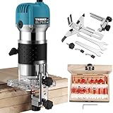 COLFULINE Oberfräse Durchmesser 6,35mm Einfräse 800W Kantenfräse 28000 U/min, 6 Variable Geschwindigkeite, Electric Hand Holz Oberfräse mit 15tlg. Fräser-Set für Holzschlitze