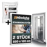 Hinrichs 2x Staubschutztür mit Reißverschluss inkl. 8x Abdeckfolie - 220x120cm Staubschutztüren - 8x Abdeckfolie 4x5m für 160qm - Idealer Staubschutz beim Renovieren & auf der Baustelle