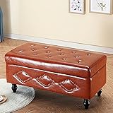 Schuh-Aufbewahrungsbank, Ottomane, PU-Leder, Aufbewahrungs-Ottomane mit Massivholzrahmen, moderne Organizer-Box für Wohnzimmer, Flur und Spielzeugaufbewahrung