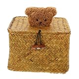 DECOMELODY Wunderschöner Kleiner Seegras Aufbewahrungskorb mit Deckel Handgewebter Desktop Organizer Natürlicher Robuster Spielzeugbehälter für Kinderzimmer und Regal Praktische