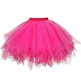 Tüllrock Damen Pink, Faschingskostüme Damen, Tüllrock Damen Tütü Rock 50er Ballett Unterrock Elastische Hohe Taille Ballettrock Petticoat Tanzkleid Karneval Kostüm für 50er Rockabilly Petticoat