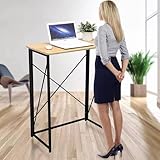 Schreibtisch Klappbar, Höhe 110 cm Stehpult für Sitzen und Stehen, Kleiner Computertisch, Laptop Stehschreibtisch Faltbar für Zuhause und Büro, Keine Montage Erforderlich, 80 x 40 x 110 cm, Holz