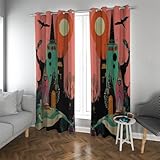 UIRINGART Mid-Century-Retro-Verdunkelungsvorhänge Buntes Architekturmuster Schalldichtung Energiesparende Fenstervorhänge für Schlafzimmer Wohnzimmer 2 Paneele B140xH270cm