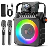 HWWR Karaoke-Maschine mit 2 Mikrofonen, Karaoke-Maschine, professionell, tragbar, Bluetooth, mit LED, verstärkter Lautsprecher, tragbar, unterstützt REC/USB/TF/AUX