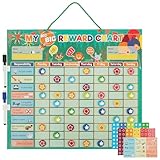 Belohnungstafel für Kinder,Belohnungssystem für Verantwortung,Magnetische Wochenplaner Kinder mit 155 Magneten, 2 Stift,1 Selbstdisziplin Tabelle,die Kleinkindern Verantwortung Beibringen(Grün)