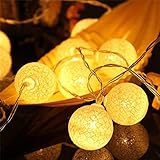 Ciskotu LED Lichterkette Baumwollkugeln mit Stecker, 3,8m 20er Cotton Ball Lichterketten Kugeln Nachtlicht für Weihnachten, Hochzeit, Party, Zimmer, Wohnheim, Innen Deko