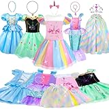 WIKITOT Prinzessin Kleid Mädchen, 5 Set Prinzess Kostüm Mädchen mit Prinzessin Krone, Prinzessi Cape für mädchen 3-8 Jahre, Prinzessine Faschingskostüme Spielzeug für Geburtstag, Karneval, Cosplay