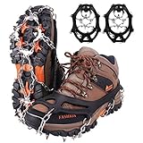 WIN.MAX Steigeisen Grödel Eisspikes, Schuhkrallen mit19 Edelstahl Zähne Spikes Schuhkrallen Grödeln Eisspikes für Klettern Bergsteigen Trekking High Altitude Winter Outdoor (Schwarz, XL)