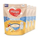 Milupa Milchbrei Vollkorn Früchte – Babybrei ohne Palmöl – Frei von Konservierungs- und Farbstoffen – Ab dem 6. Monat – 4 x 400 g