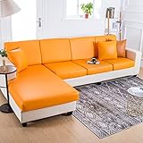 QTQHOME Wasserdichter Couch-Kissenbezug für L-förmiges Sofa, Stretch-PU-Leder, universeller rutschfester Sektionalsofa-Schonbezug für Hunde, Haustiere, Möbelschutz (9, G)