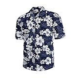 Cenlang Hawaii-Hemden für Herren, Blumendruck, Sommer, lässig, Knopfleiste, kurzärmelig, Aloha, Strand, Party, Urlaub, 03-weiß, 3XL