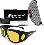 Saulmann® Polarisierte Unisex Überzieh Blendschutzbrille - Kontrast Outdoor- & Nacht Fahrbrille mit UV-Schutz gegen blendendes Licht und Antireflexbeschichtung - SM5775