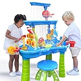 TEMI Kleinkind-Wassertisch | Kinder Sand und Wasser Tabelle | 3-Tier im Freien Wasser Spielen Tabelle Spielzeug für Kinder | Wasser Sensory Tables Sommer Strand Spielzeug für Kinder Alter 3 4 5 6 7 8