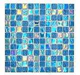 Glasmosaik Mosaikfliese small flip flop irisierend türkis blau mehrfarbig Wand Fliesenspiegel Küche Dusche