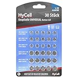HyCell Alkaline Knopfzellen Set AG1, AG3, AG4, AG10, AG12, AG13, 1,5V, 30 Stück, Knopfzellenbatterie, für Uhren, Spielzeug, Taschenrechner, Fernbedienung