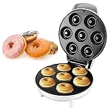 Donut Maker, Mini Donut Maschine, für 7 Mini Donuts, veganen, Frühstücks, Eiscreme Donuts,Antihaftfür die Zubereitung mit der Familie Party, Weiß