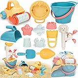 Sanlebi Sandspielzeug Set, Kinder Sandkasten Spielzeug mit Eimer, Sandformen, Netzbeutel Strand Outdoor Spiele für Jungen Mädchen