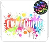 12x Splash EINLADUNGSKARTEN KINDERGEBURTSTAG Mädchen Junge + 12x Umschläge - die bunten PARTY Karten sind die Aquarell EINLADUNG Kinder Jungen GEBURTSTAG Regenbogen PARTYEINLADUNG Jugendweihe Taufe