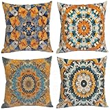 Boho Kissenbezug 80x80, 4er Set Kissenhülle Grün Kissenbezüge 80x80cm, Quadrat Doppelseitig Boho Dekokissen mit Verstecktem Reißverschluss, Zierkissen Aesthetic Room Decor, Geschenke für Frauen