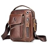 BAIGIO Umhängetasche Herren Leder Schultertasche Vintage Crossbody Bag Messenger Herrentasche zum Umhängen Ledertasche Männer Tasche mit Abnehmbarem Gurt für Business Arbeit Reise