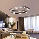 Dimmbare LED-Pendelleuchte, Brauner 2-Ring-Aluminium-Kronleuchter, Höhenverstellbare Aufhängung mit Fernbedienung für Wohnzimmer, Schlafzimmer, Esstisch, Büro, B-96w-A