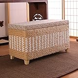 Aufbewahrungsbank aus natürlichem Rattan – Fußhocker aus geflochtenem Korbgeflecht und Fußstütze aus Seegras, rustikale Schuhtruhe für den Eingangsbereich, ideal für Wohnzimmer und Schlafzim