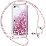 Vauki Handykette für iPhone 6/iPhone 6s Hülle mit Band,Silikon Durchsichtig Transparent Flüssig Glitzer mit Kette Kordel Bumper Treibsand Necklace TPU Schutzhülle Case für iPhone 6S,Rosa