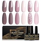 Shining She UV Nagellack,6 Farben Glitzer Rosa Dunkelrosa Hellrosa Nudefarben Gel Nagellack,Gellack Soak-Off UV Schellack nagellack Set für Anfänger DIY Nailart zu Hause,8ml