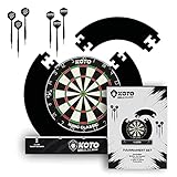 KOTO Tournament Set, Dartscheibe Dartset Tournier, Hochwertiges Sisal Kork Dartboard Set mit 6 Stück 23 Gramm Dartpfeile und Dartscheibe Surround Auffangring, Abwurflinie