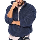 Guhmomh Teddy Fleecejacke Herren Winter Kapuzenjacke Mode Hoodie Jacke Warm Sherpa Jacke Sweatjacke mit Kapuze Einfarbige Outdoor Fleecejacken für Männer Winterjacke Strickjacke Sportjacke Marine 3XL