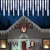 Joomer Eiszapfen Lichterkette Außen, 320 LEDs 20 Eiszapfen Weihnachtsbeleuchtung Aussen, 4M Kaltweiss Meteorschauer Lichteffekte mit Timer Eisregen Lichterkette Strombetrieben Wasserdicht für Fenste