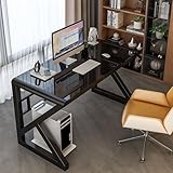 Stabiler Glasschreibtisch – Stilvolles Design für Büro, Arbeitszimmer und Gaming-Arbeitsplatz – Werten Sie Ihren Arbeitsplatz mit einer langlebigen, eleganten Glasoberfläche auf (Schwarz, 120 cm)