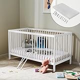 Kids Collective Babybett Kinderbett Gitterbett 60x120 mit Matratze höhenverstellbar & herausnehmbare Sprossen, optional mit Schublade | Buchenholz Weiss sehr stabil Made in Europe