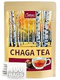 TeeLux Chaga Tee Beutel 100 Stück, Vegan, Rein Natürliche Chaga-Pilze aus Sibirische, Koffeinfreier Kräutertee, Biologisch Abbaubare Teebeutel