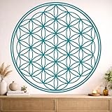 Blume des Lebens Wandtattoo - 115x115cm - Türkisblau - Mandala - spirituelles Symbol - Wanddeko für Wohnzimmer Wandaufkleber Schlafzimmer Büro Meditation Yoga Raum