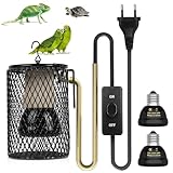 Adiwo Schildkröte Wärmespotlampe, Reptilien Wärmelampe mit Schutzkorb, 2 Stück Keramik Wärmelampe mit Lampensockel Halter, Einstellbare Temperatur,für Reptilien,Schildkröte,Vögel,Chamäleon
