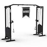 SUPRFIT - Kabelzug Fitness Kraftstation für zuhause inkl. Steckgewichte bis 81kg Zuglast pro Seite - Robuste Kabelzugstation mit Klimmzugsstange & Griffen für Diverse Übungen im Homegym - 298x216cm