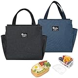 Lunchtasche, 2 Stücke Isoliertasche, Kühltasche Lunchtasche Isolierte Lunchtasche mit Seitentaschen für Schule Picknick Outdoor oder Arbeit Lunchboxen 25 x 14 x 25 cm Schwarz Dunkelblau