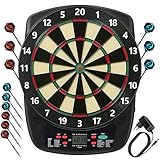 Elektronische Dartscheibe Profi Set 32 Spiele&590 Varianten mit Soundeffekte LCD-Bildschirm, 6 Darts 50 Dartköpfe Netzadapter, E-Darts Dartautomat für Hause Partys Garten Bar 1-8 Spieler, Dunkel