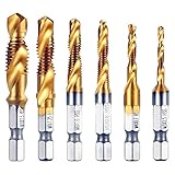 Kombi-Bohrer- und Gewindebohrer-Set, metrisches Gewinde, HSS M3-M10, Gewindebohrer, 6,35 mm Schaft, Handreparatur